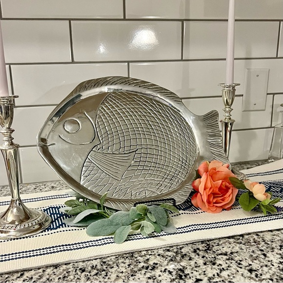 Large Vintage Hand-crafted in Mexico Art Mex Pewter Fish Platter Serving Tray - Picture 7 of 13